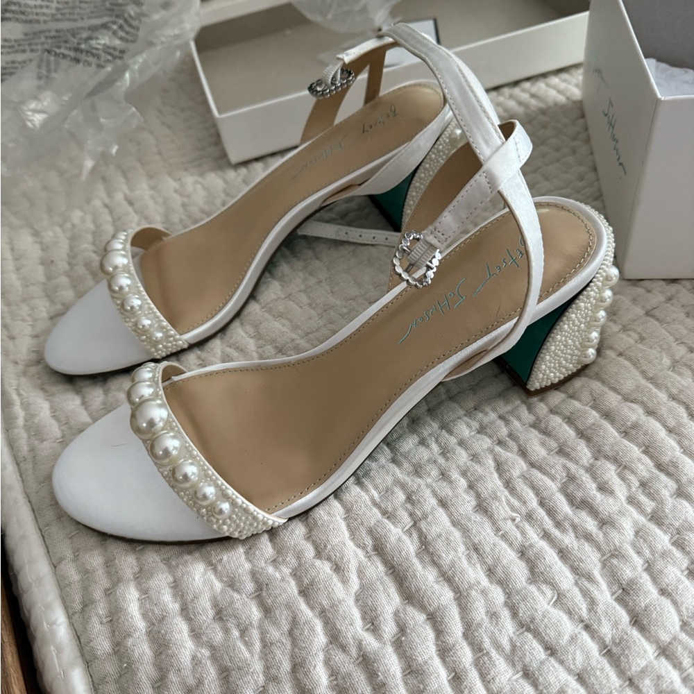 Betsey Johnson White Heels with Pearl Embellishments - Tina Ivory Heels